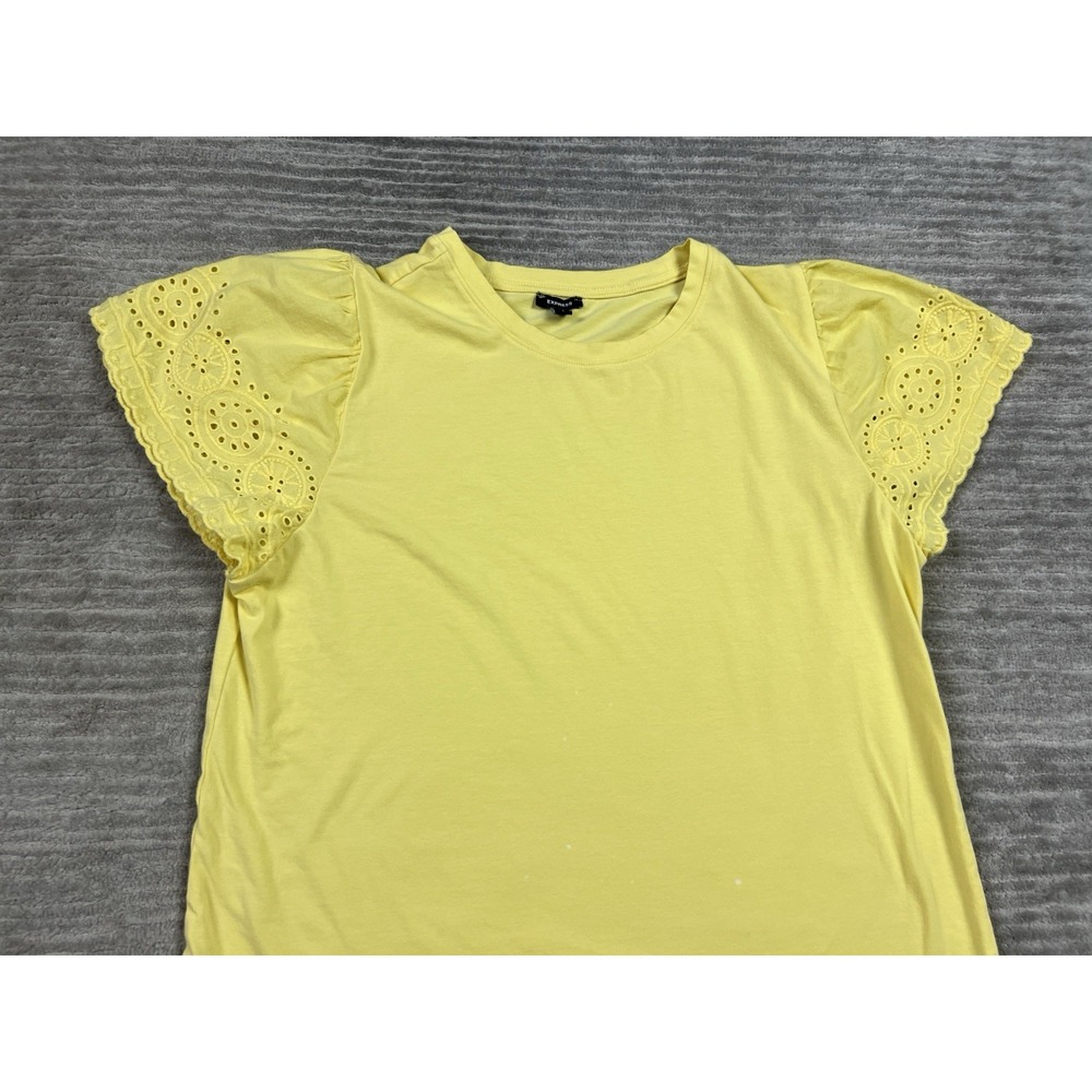 Express Top Womens Large Yellow Short Sleeve Cotton Blend Casual - Picture 2 of 13